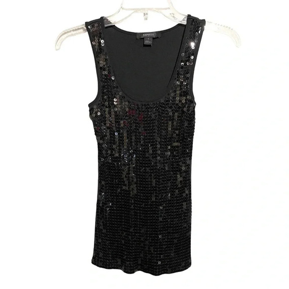 Express Tops - Express Black sequin Tank Top Sexy Women’s Size Small S Stretch